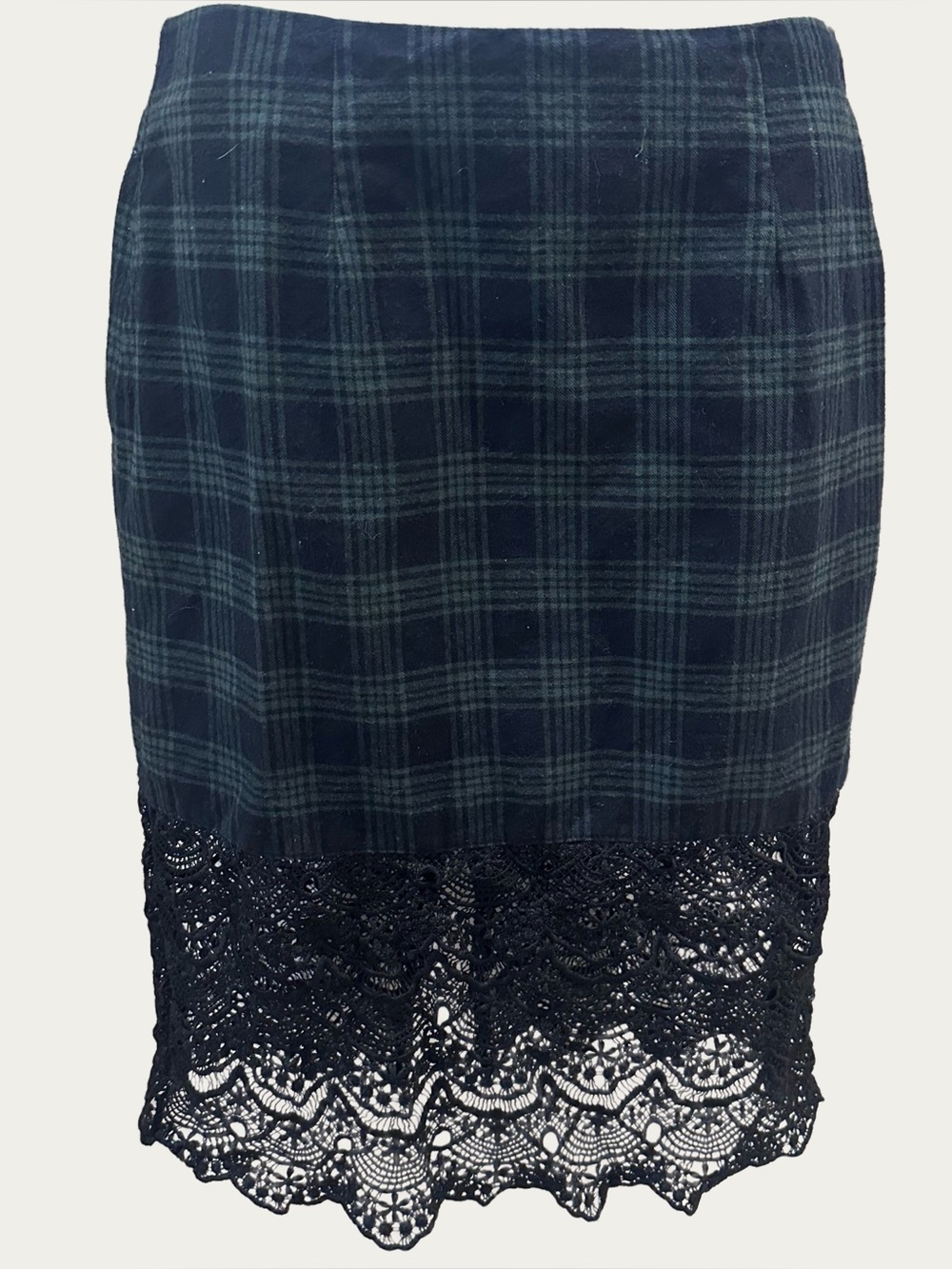 Tobi Nothing Personal Blue & Green Plaid Tartan Black Lace Pencil Skirt SP